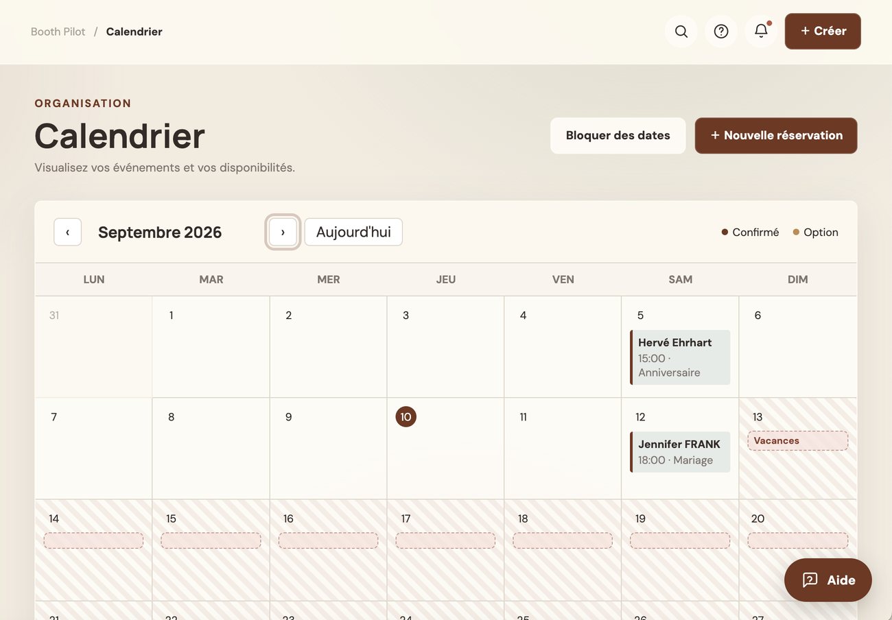 Calendrier BoothPilot