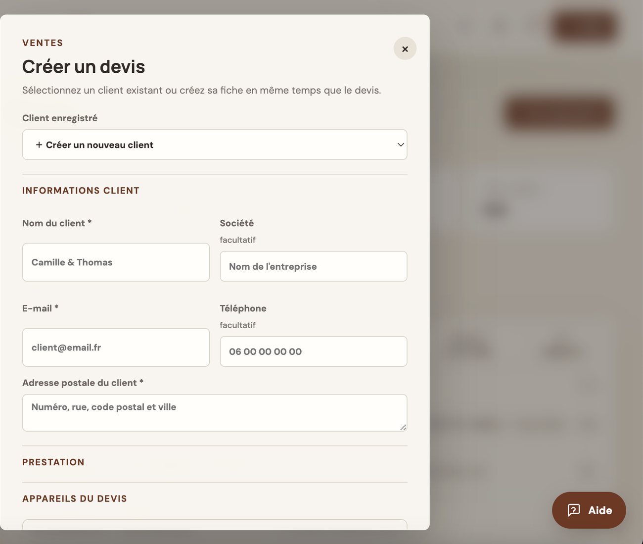 Créer un devis BoothPilot