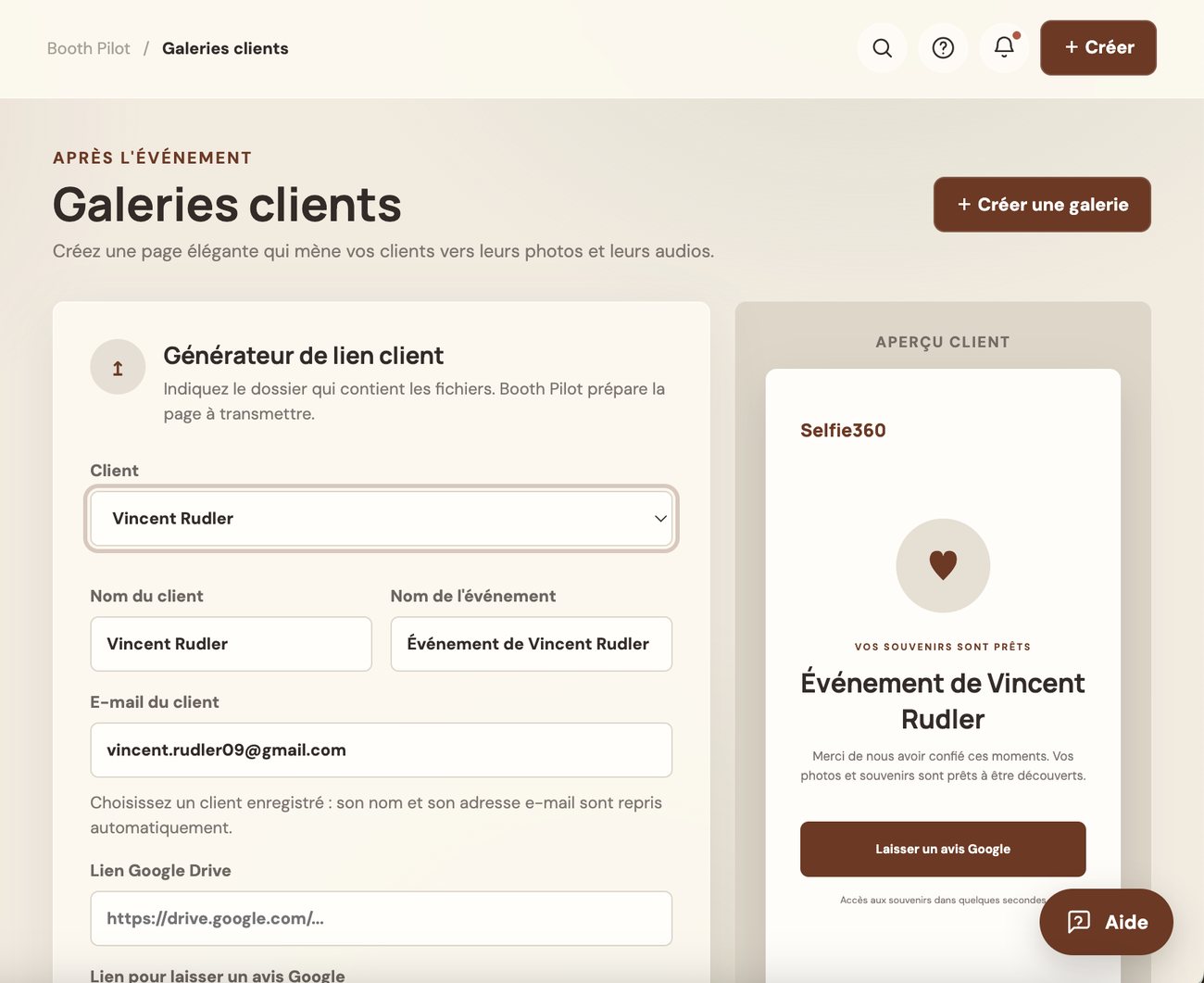 Galeries clients BoothPilot