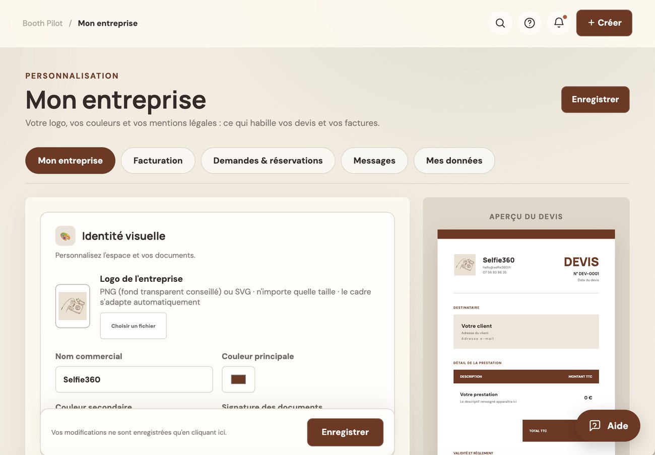 Personnalisation BoothPilot