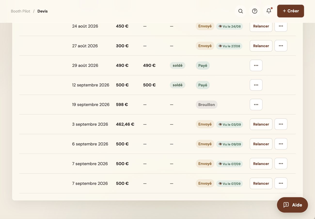 Relances automatiques BoothPilot