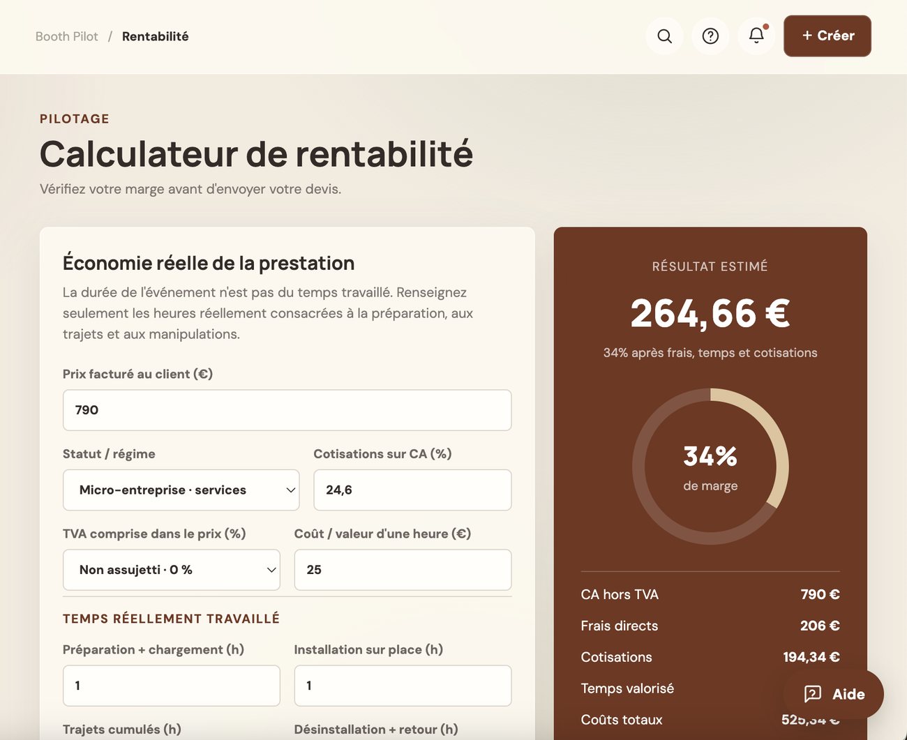 Calculateur de rentabilité BoothPilot